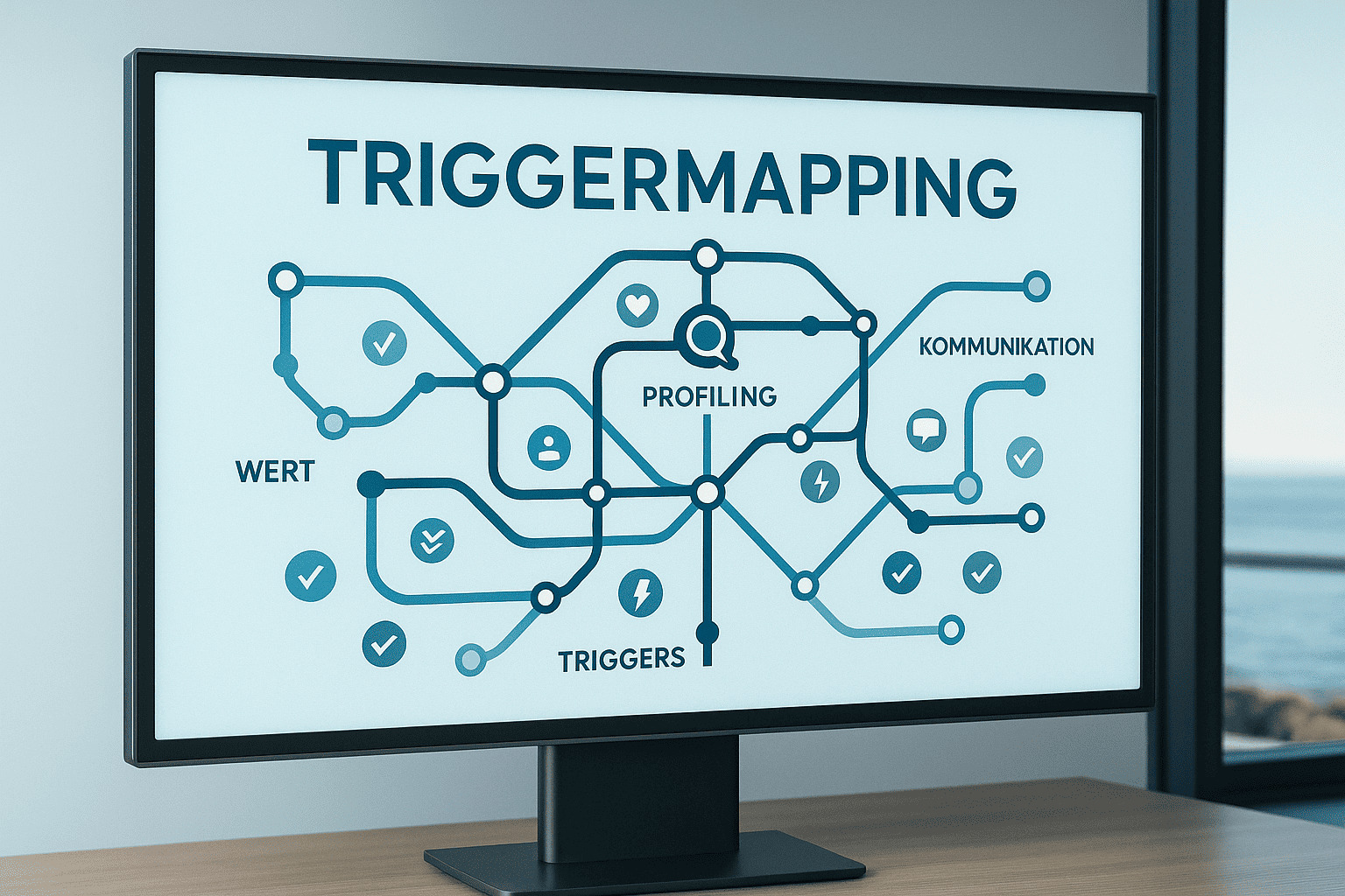 Triggermapping (1) Drei Bewerber auf eine Stellenanzeige und ein leerer Stuhl
